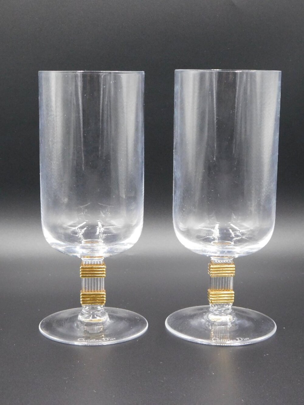 Christian Dior Goudron Gold Water Glasses 2 Set | Art Deco | Gold-Tone Trim